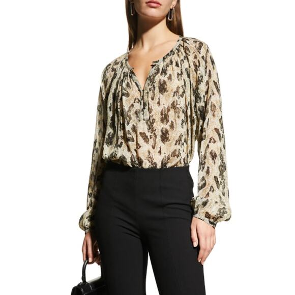 RAG & BONE Size M Yuni Printed Blouse Long Sleeve Sheer Top Animal Print - Picture 4 of 12